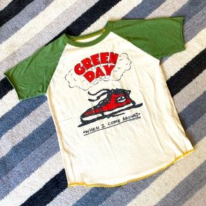 Rowdy Sprout, Green Day, tee, size 6, beige and green with red accent